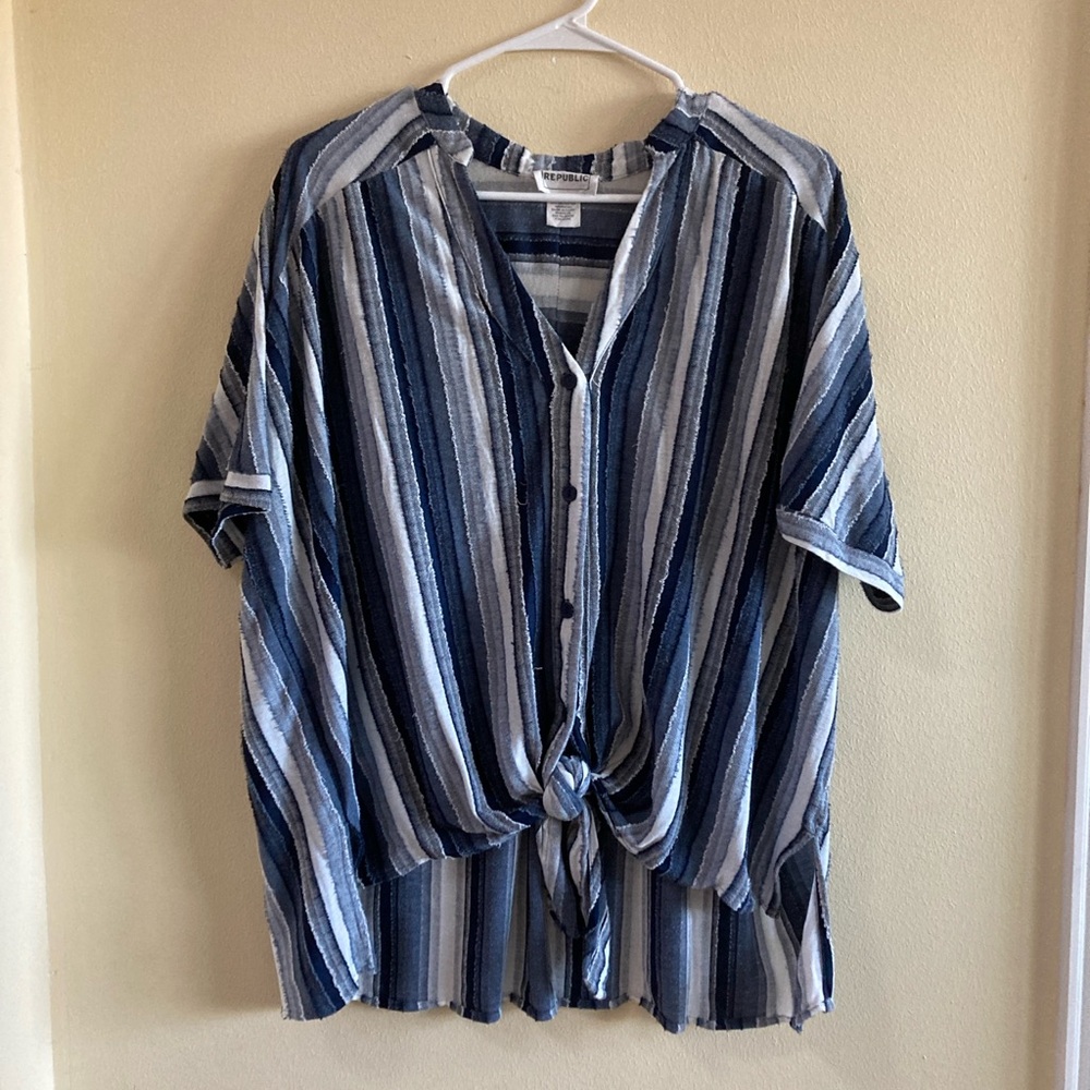 For The Republic Navy and White Striped Shirt